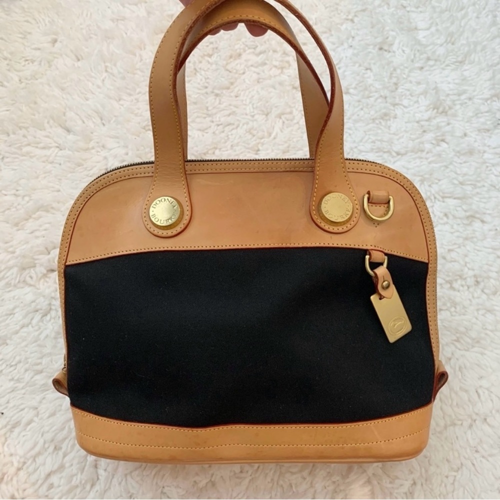 Dooney & Bourke Black Tan Leather Satchel Crossbody Shoulder Bag - Picture 4 of 12